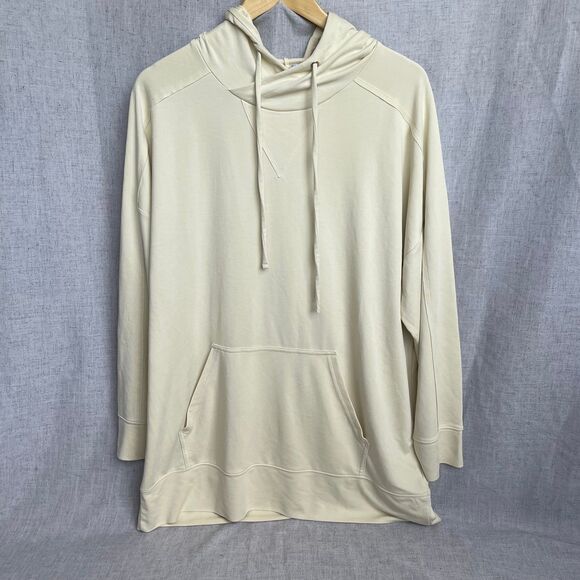 Fabletics Oversized Hooded Tunic Sweatshirt Cream Pale Yellow Women's Size L - Picture 1 of 9